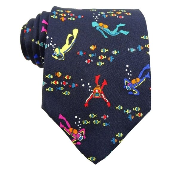 Alynn Dive Buddies Silk Tie Scuba Diving Necktie Ocean Beach Nautical - Picture 1 of 4